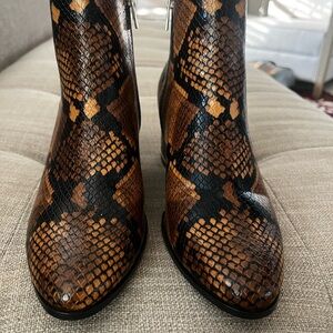 Calvin Klein Brown & Black Snake-Print Pointed Ankle Booties